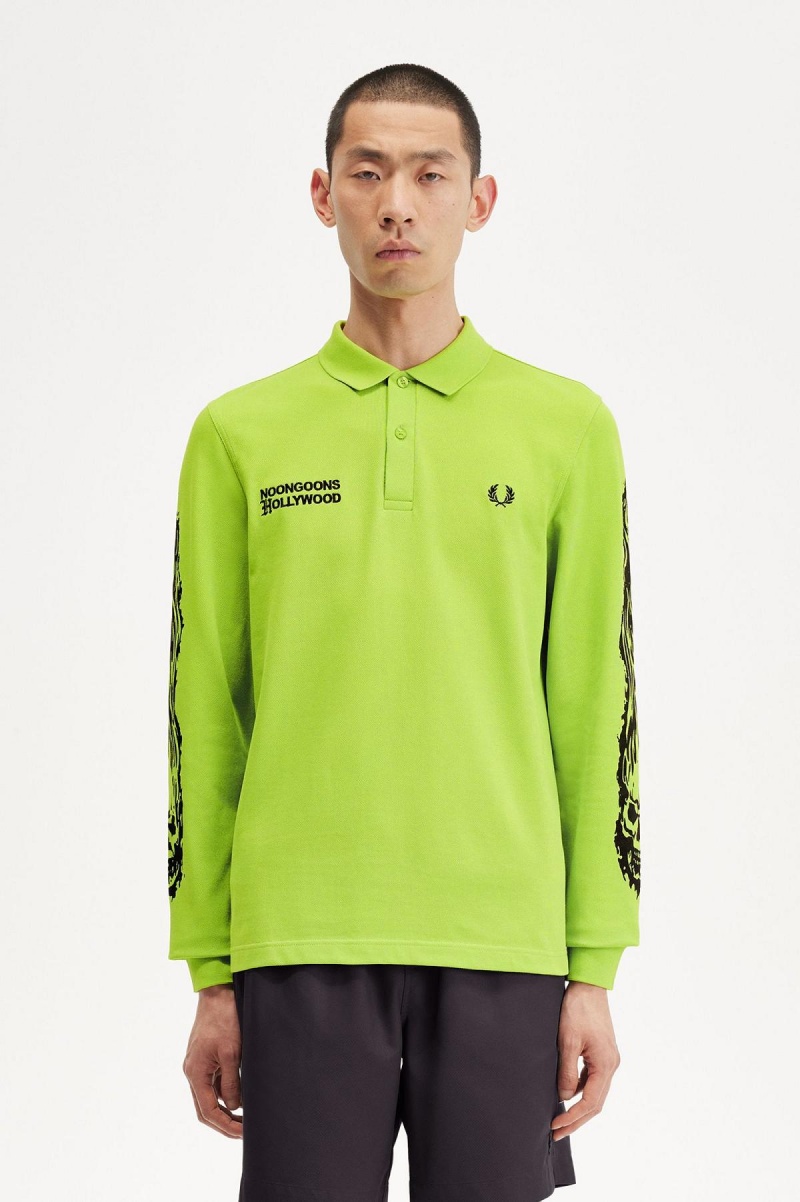 Fred Perry Noongoons Long Sleeve Grafiske Polo Shirt Polo T Skjorte Herre Grønn | BNOSO56924