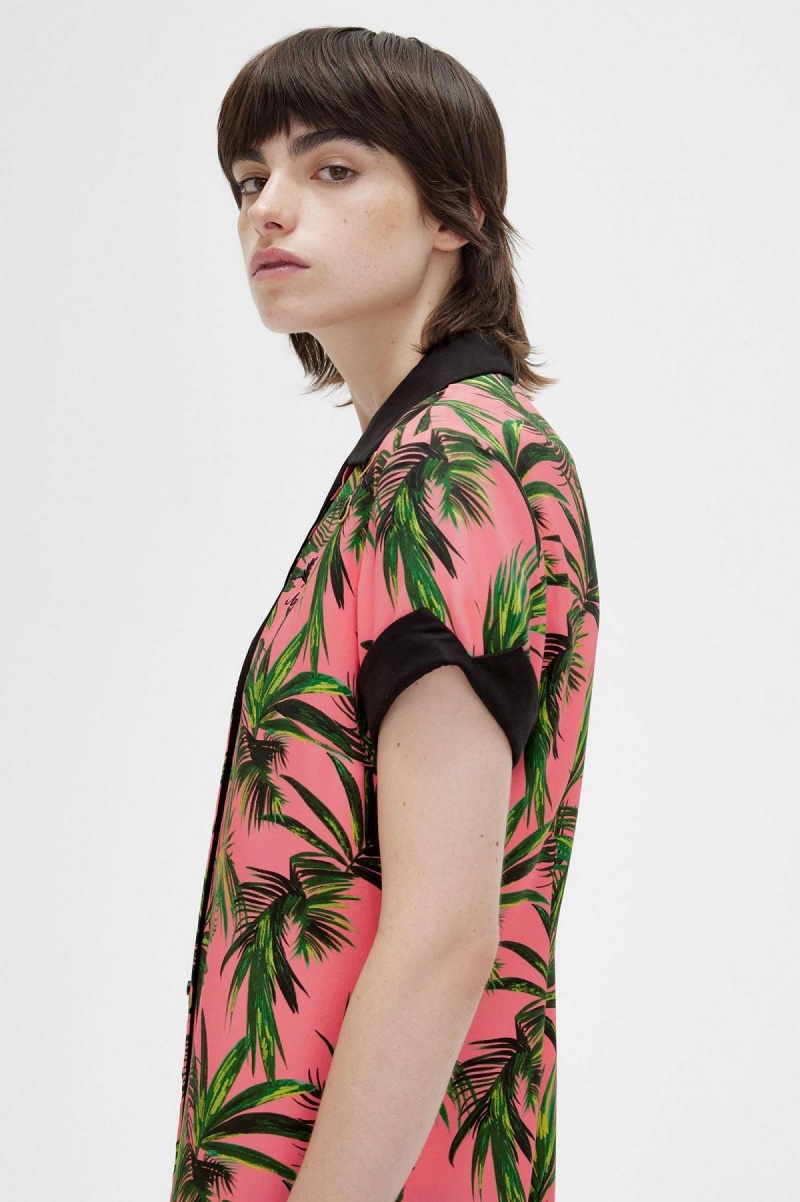 Fred Perry Palm Print Shirt Kjole Dame Korall | NOJZR29506