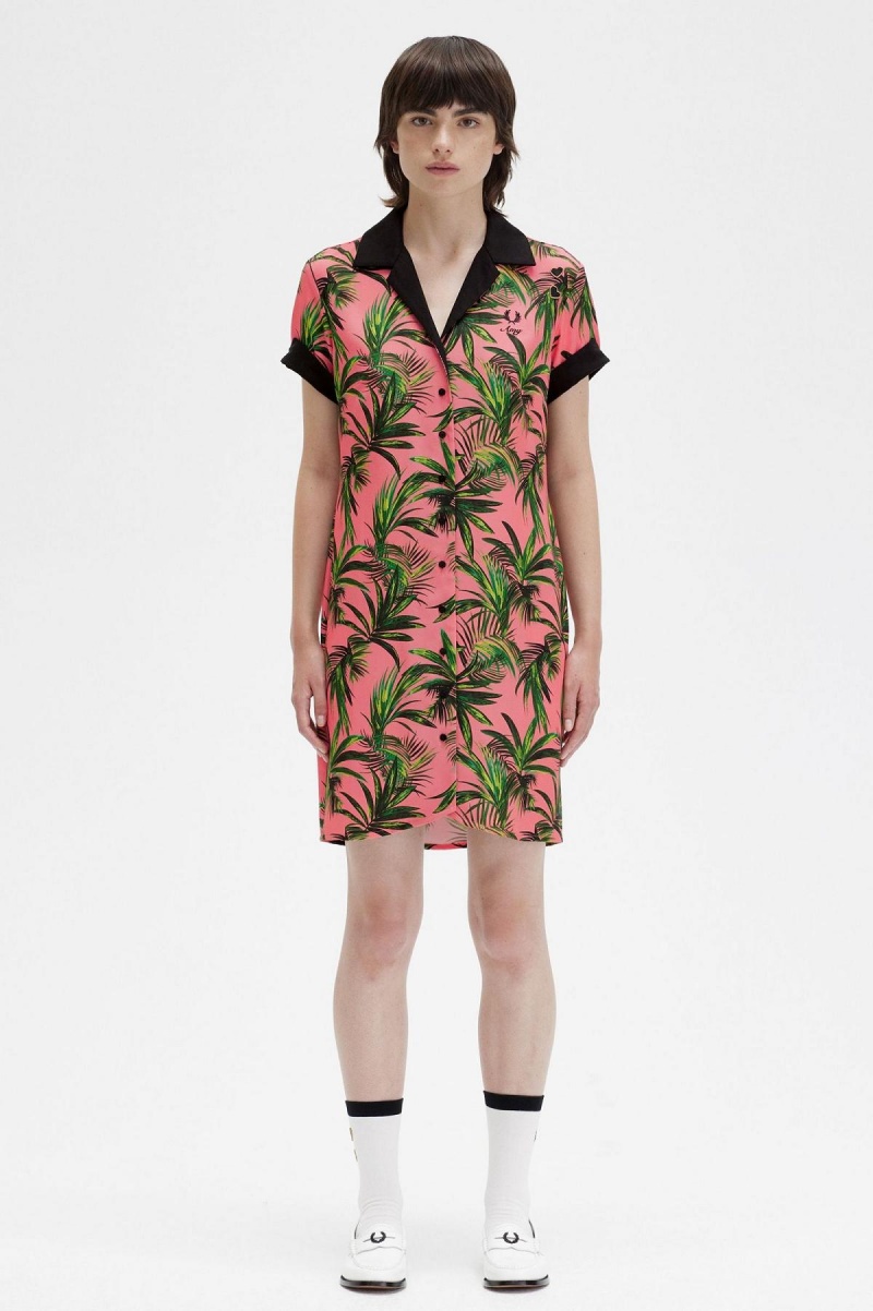 Fred Perry Palm Print Shirt Kjole Dame Korall | NOJZR29506