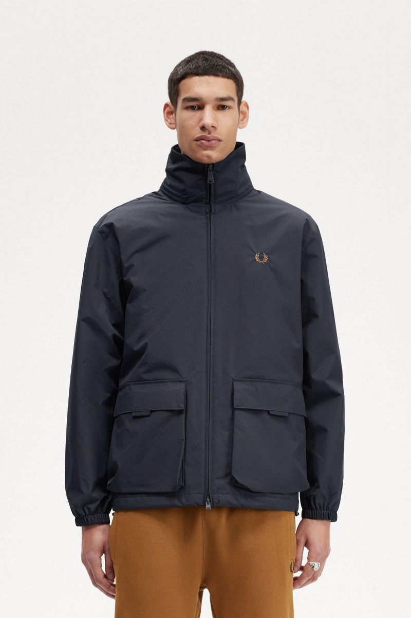 Fred Perry Patch Pocket Zip Through Frakker Herre Marineblå | XNOBH55397