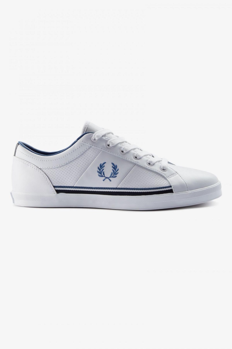 Fred Perry Perforated Baseline Sko Herre Hvite Blå | XNOBH37008