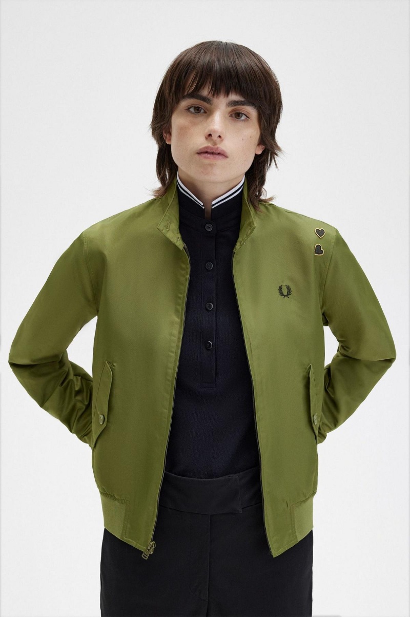 Fred Perry Printed Lining Zip-Through Frakker Dame Grønn | DNOKV84132