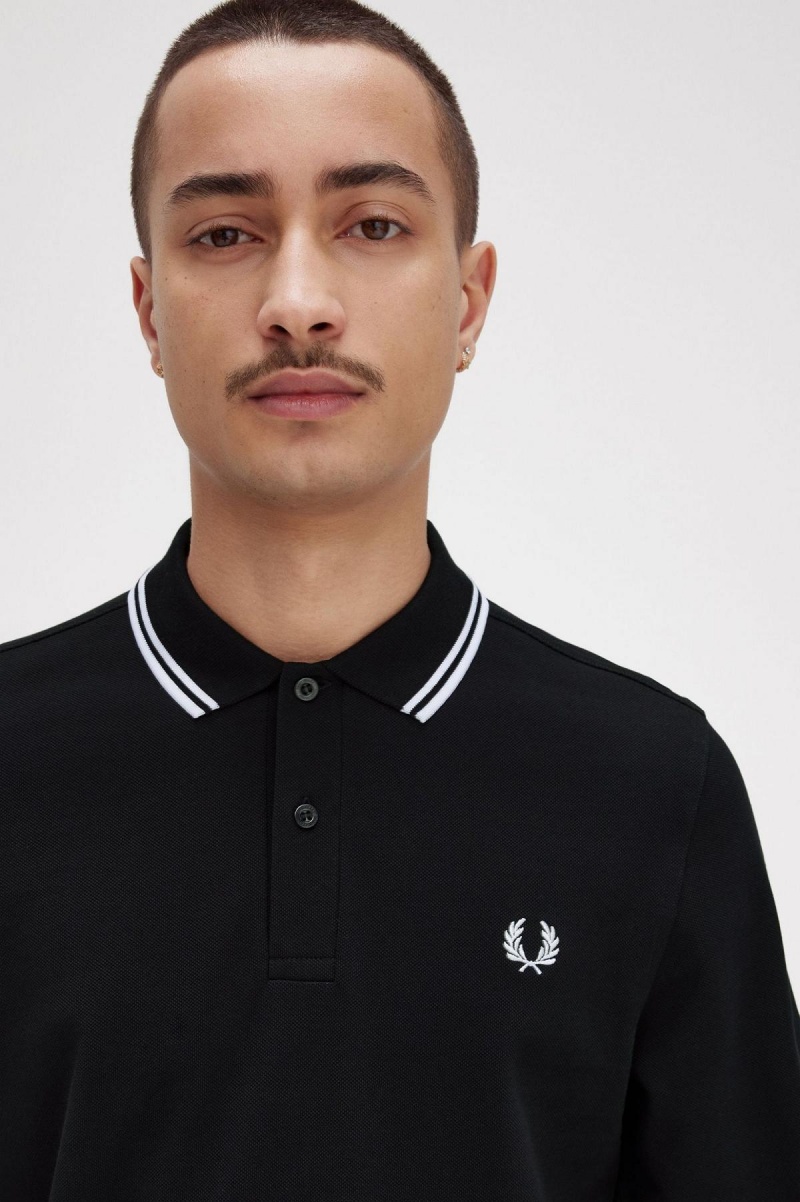 Fred Perry Rave Grafiske Long Sleeve Fred Perry Shirt Polo T Skjorte Herre Svarte | SNOVO47237