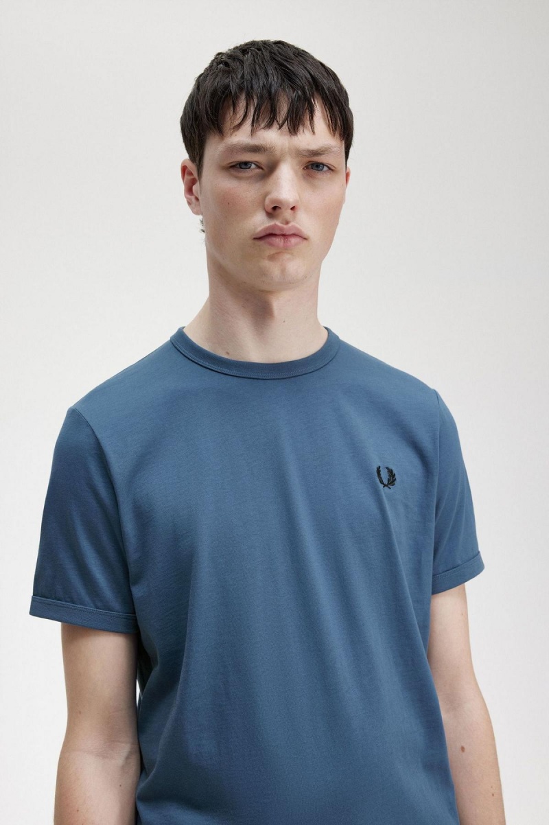 Fred Perry Ringer T-skjorte Herre Blå | BNOSD59982