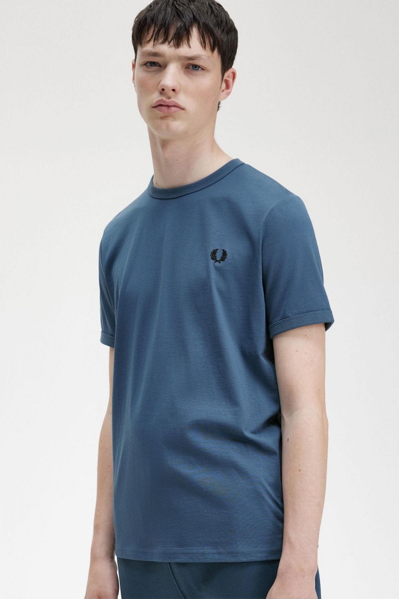 Fred Perry Ringer T-skjorte Herre Blå | BNOSD59982