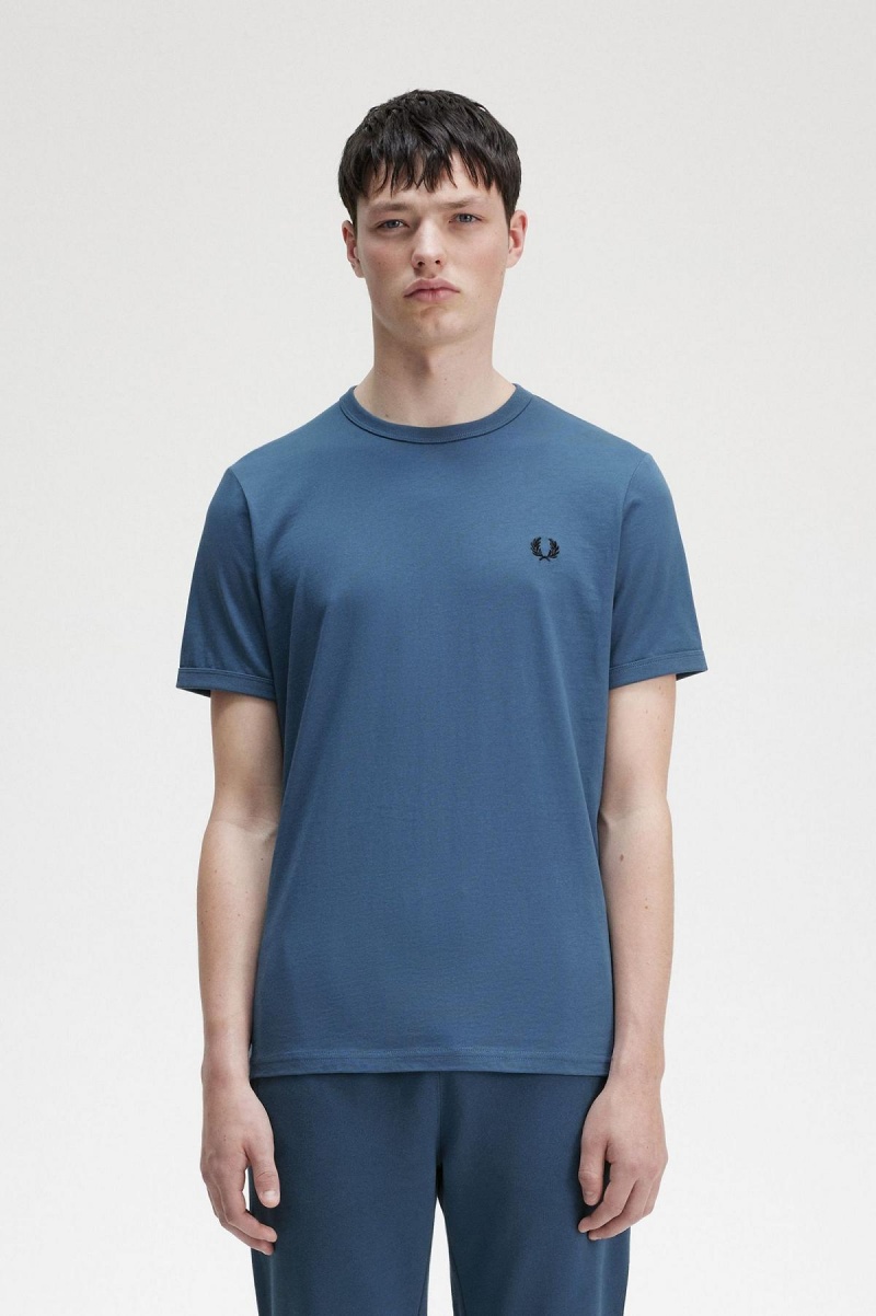 Fred Perry Ringer T-skjorte Herre Blå | BNOSD59982