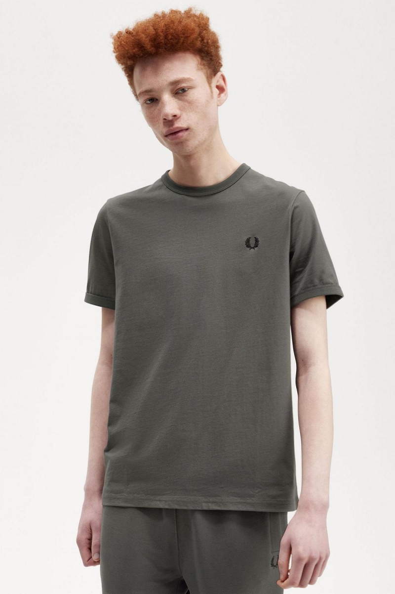 Fred Perry Ringer T-skjorte Herre Grønn | QNOWA45170