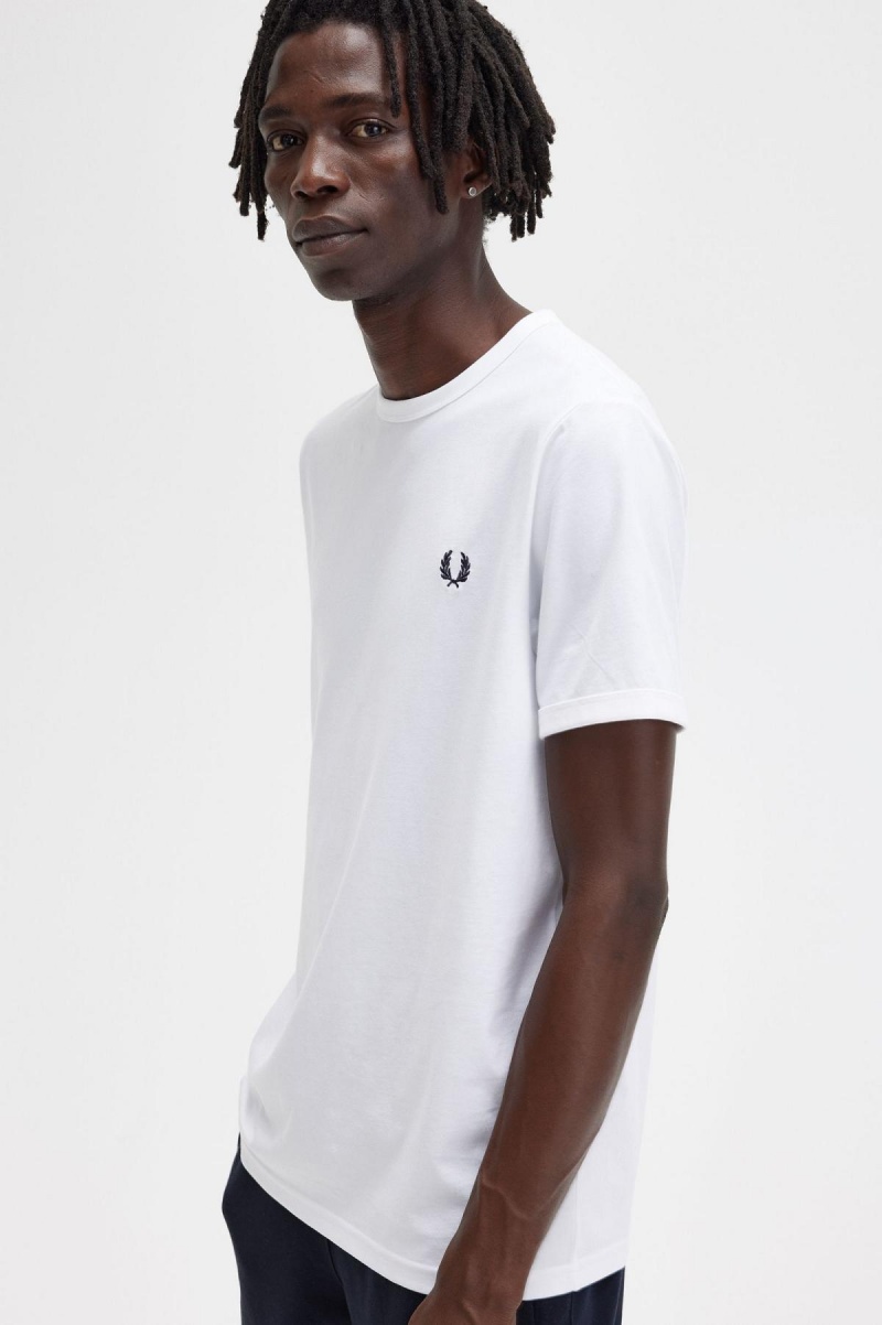 Fred Perry Ringer T-skjorte Herre Hvite | NOXBR39122