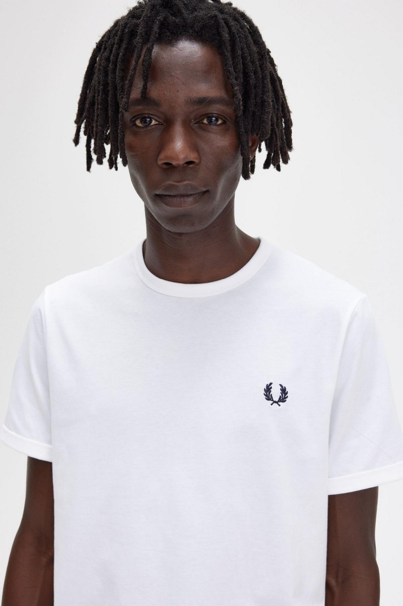 Fred Perry Ringer T-skjorte Herre Hvite | NOXBR39122