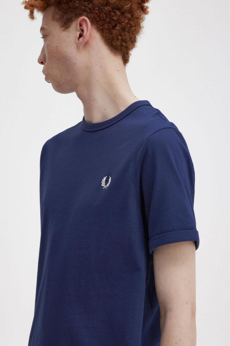 Fred Perry Ringer T-skjorte Herre Marineblå Hvite | LNOTR40354