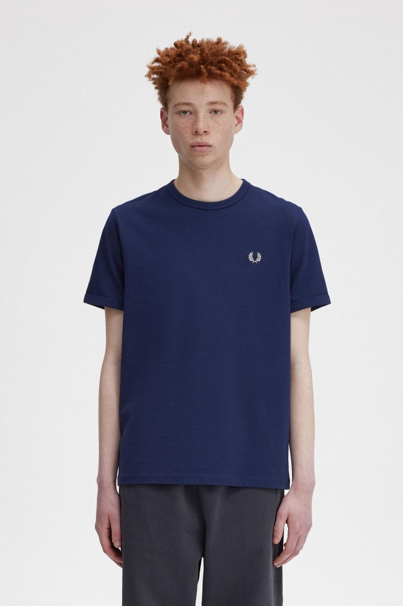 Fred Perry Ringer T-skjorte Herre Marineblå Hvite | LNOTR40354