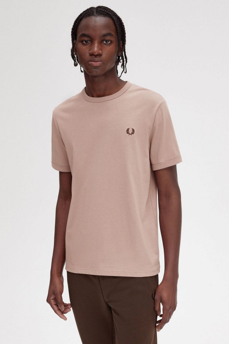 Fred Perry Ringer T-skjorte Herre Mørke Rosa | FNOHY79767