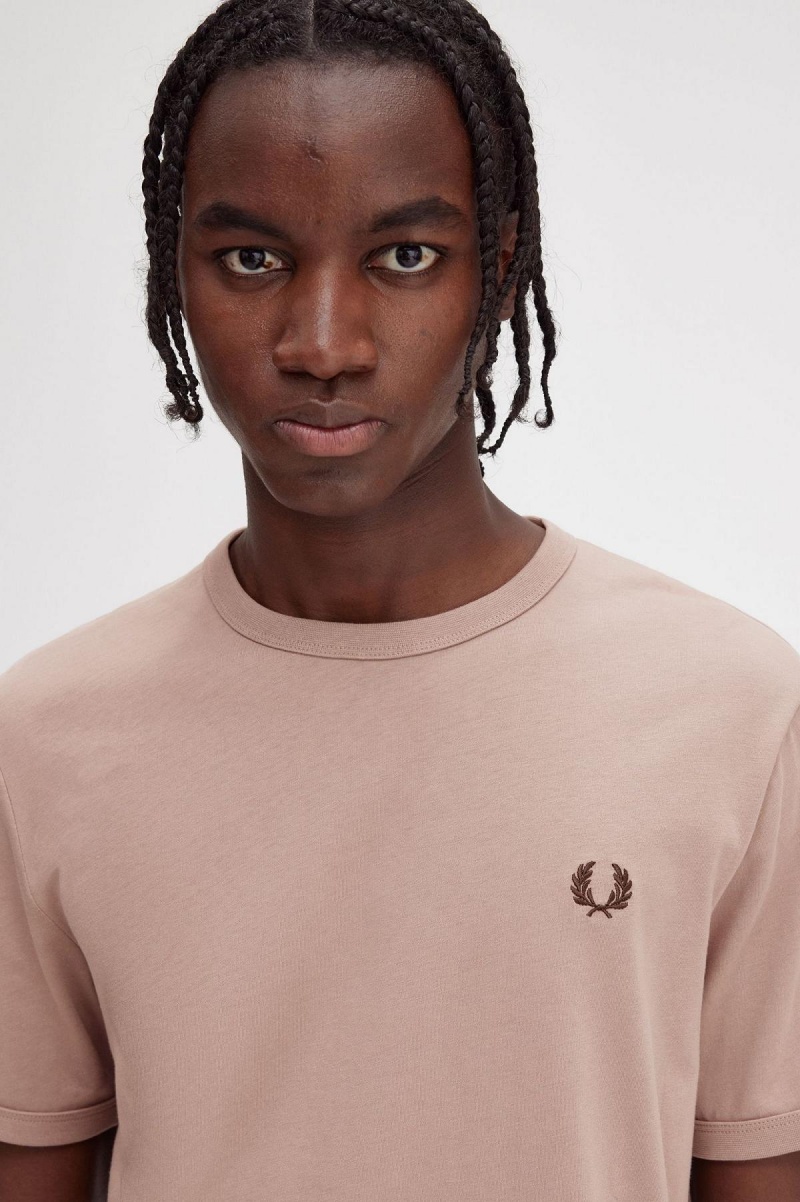 Fred Perry Ringer T-skjorte Herre Mørke Rosa | FNOHY79767