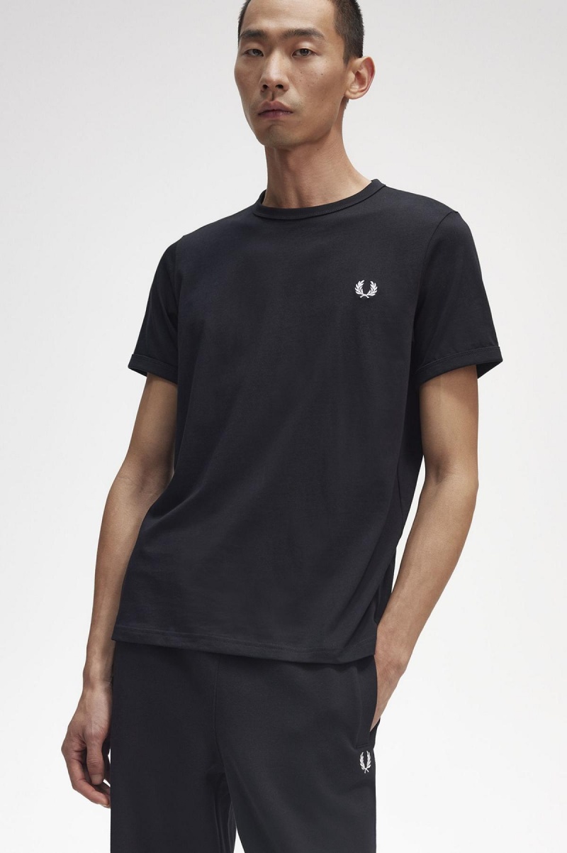 Fred Perry Ringer T-skjorte Herre Svarte | ANODF55260