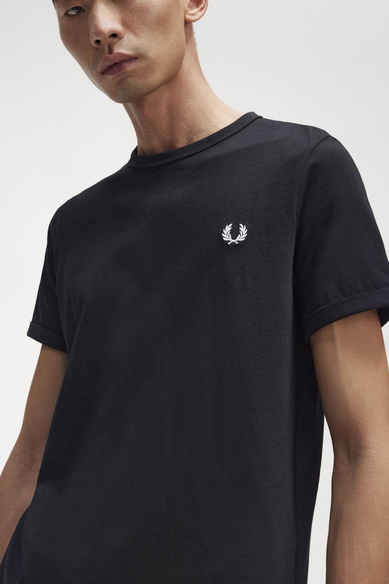 Fred Perry Ringer T-skjorte Herre Svarte | ANODF55260