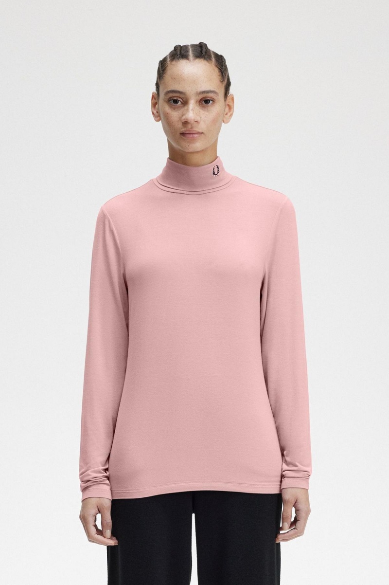 Fred Perry Roll Neck Top T-skjorte Dame Rosa Rosa | XNOGW79605