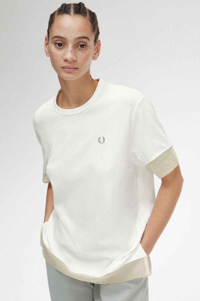 Fred Perry Sheer Trim Piqué T-skjorte Dame Hvite | PNOER26953