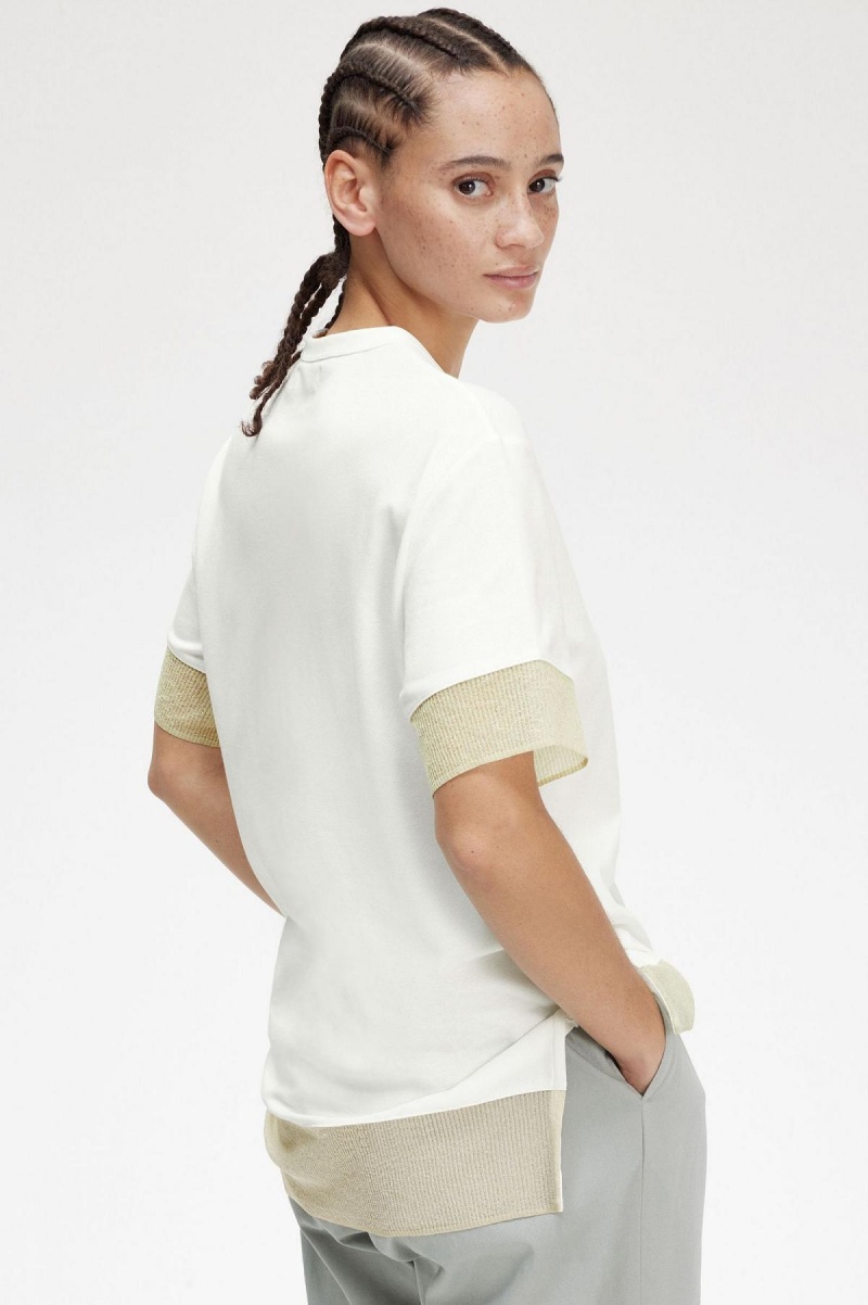 Fred Perry Sheer Trim Piqué T-skjorte Dame Hvite | PNOER26953