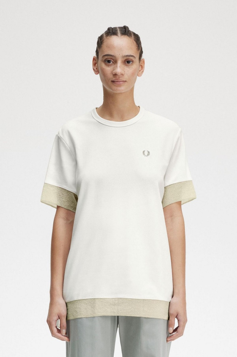 Fred Perry Sheer Trim Piqué T-skjorte Dame Hvite | PNOER26953