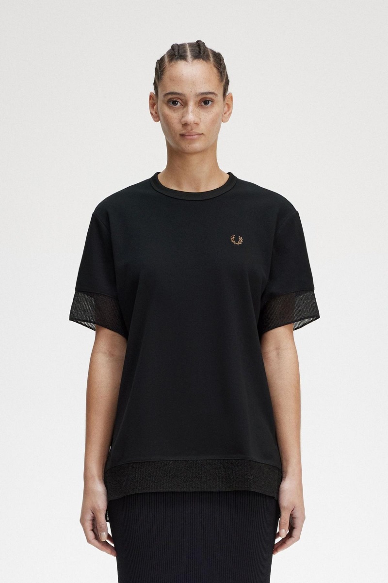 Fred Perry Sheer Trim Piqué T-skjorte Dame Svarte | XNOBH54086