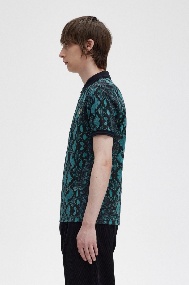 Fred Perry Snake Print Fred Perry Shirt Polo T Skjorte Herre Dyp Mint | NODFL12166