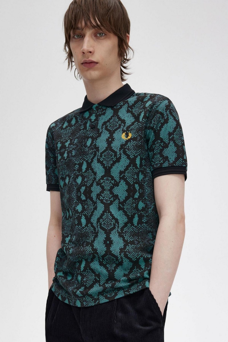 Fred Perry Snake Print Fred Perry Shirt Polo T Skjorte Herre Dyp Mint | NODFL12166