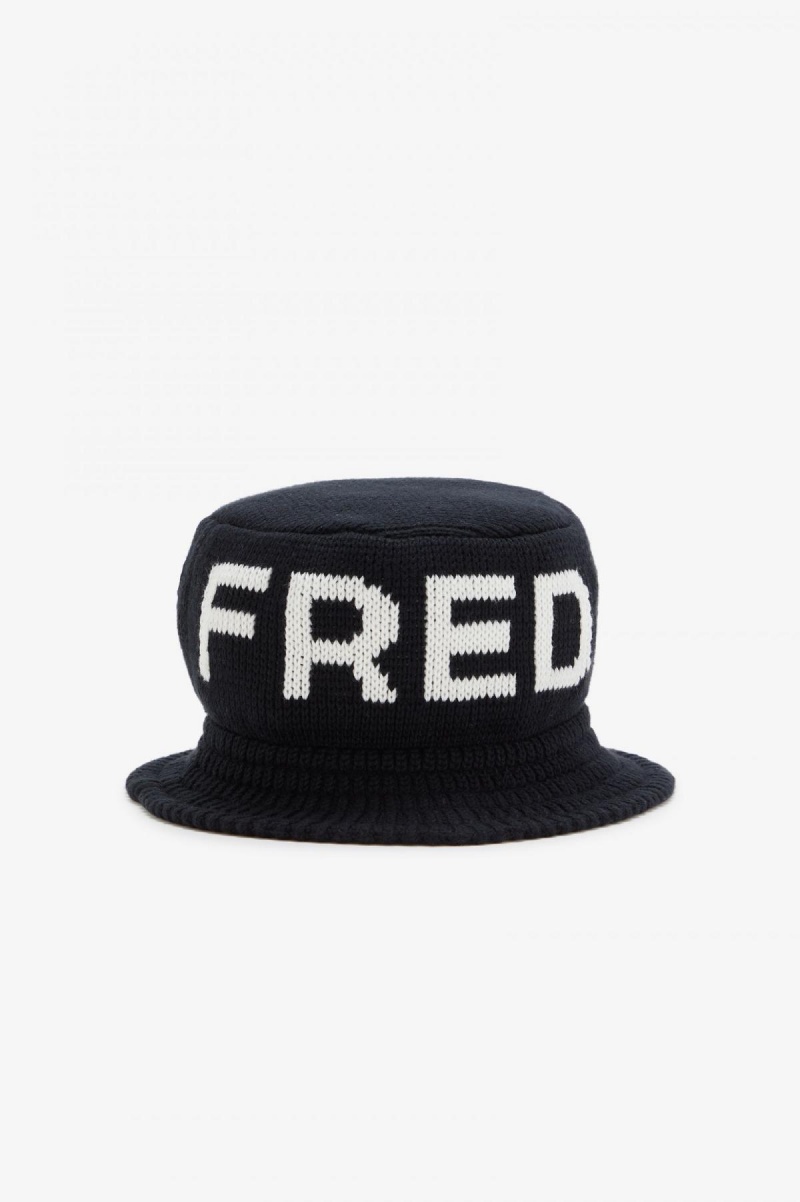 Fred Perry Strikket Bucket Hatt Accessories Svarte Hvite | SNONY73057