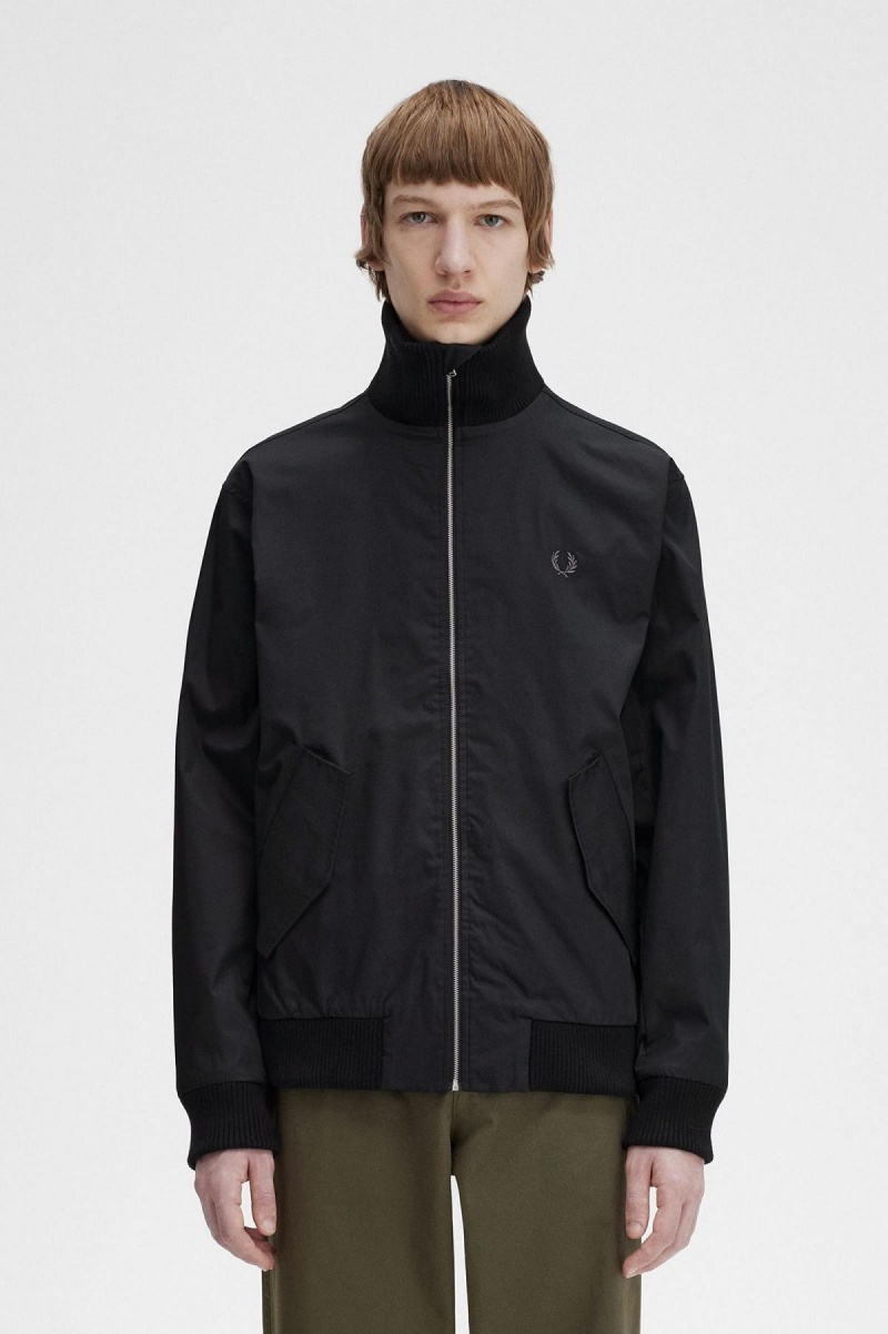 Fred Perry Strikket Rib Tennis Bomber Frakker Herre Svarte | NONZX80017