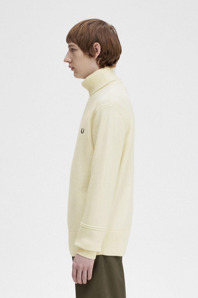 Fred Perry Strikket Roll Neck Jumper Strikkevarer Herre Ecru | YNOVQ47131