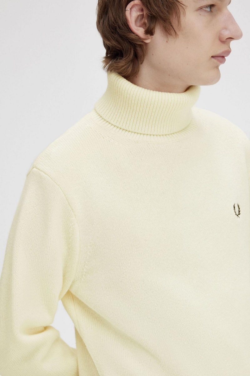 Fred Perry Strikket Roll Neck Jumper Strikkevarer Herre Ecru | YNOVQ47131