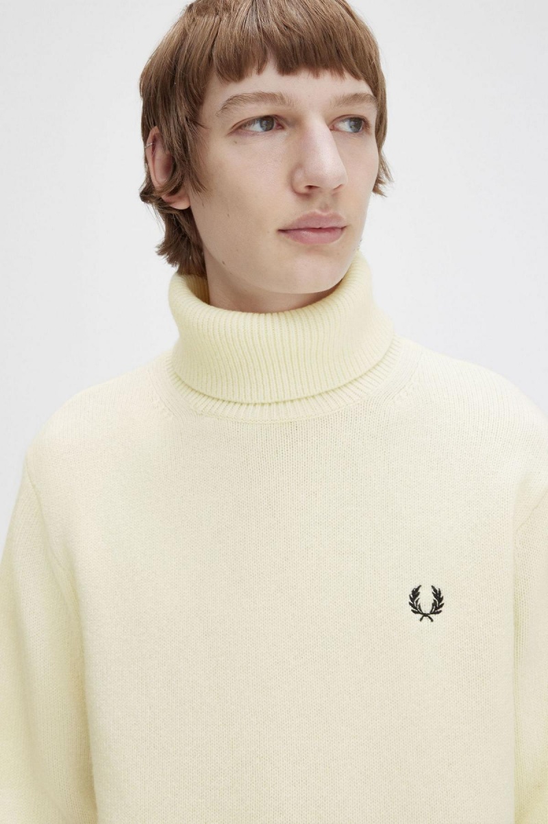 Fred Perry Strikket Roll Neck Jumper Strikkevarer Herre Ecru | YNOVQ47131