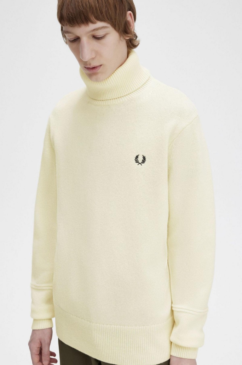 Fred Perry Strikket Roll Neck Jumper Strikkevarer Herre Ecru | YNOVQ47131