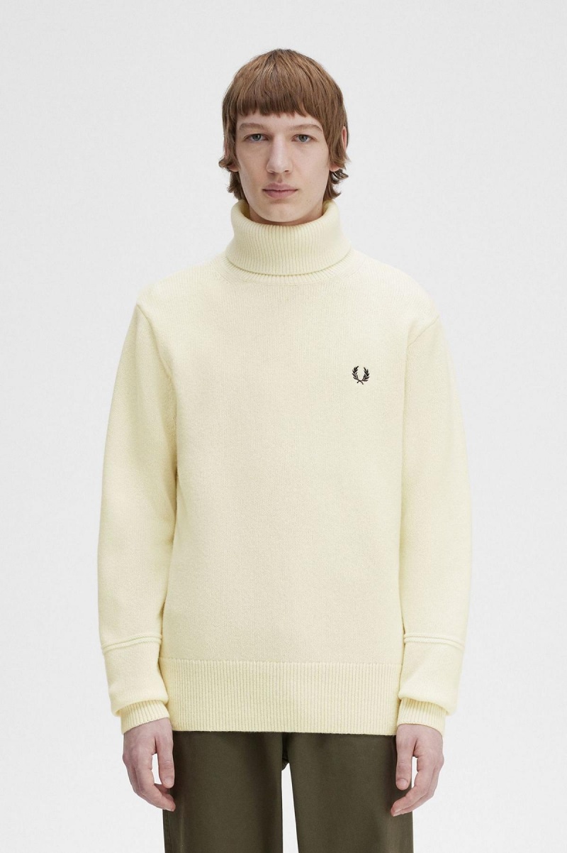 Fred Perry Strikket Roll Neck Jumper Strikkevarer Herre Ecru | YNOVQ47131