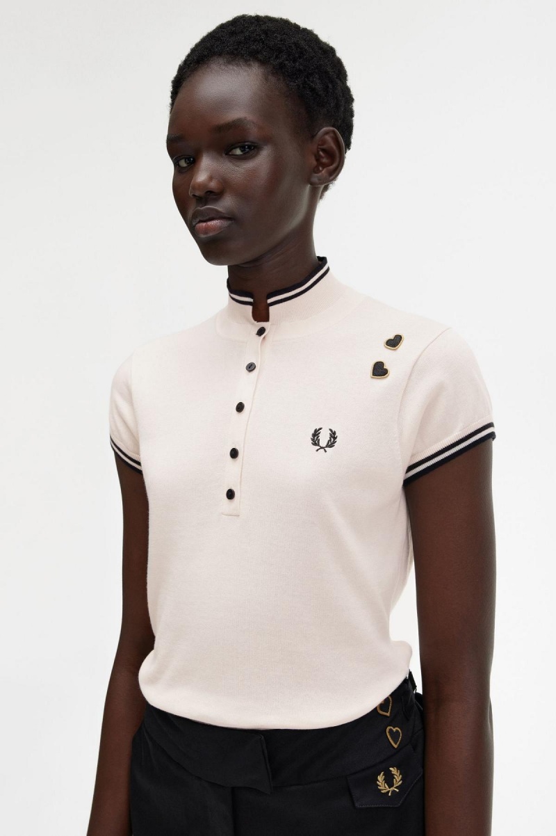 Fred Perry Strikket Shirt Strikkevarer Dame Rosa | TNOWZ23845