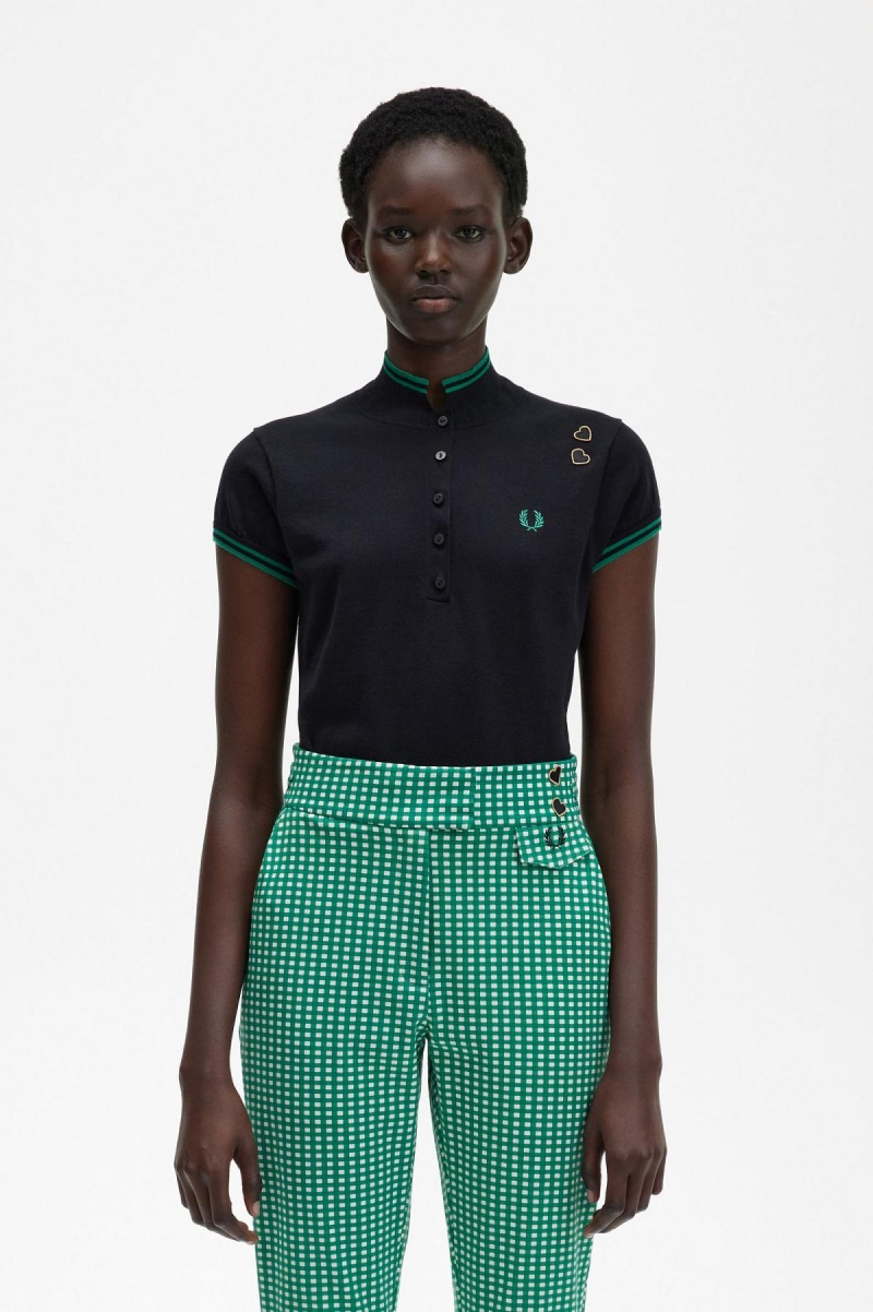 Fred Perry Strikket Shirt Strikkevarer Dame Svarte | GNOUC75104