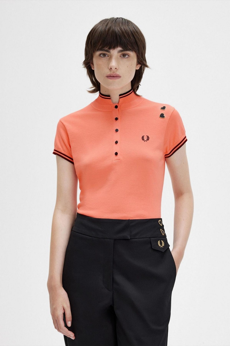 Fred Perry Strikket Shirt Strikkevarer Dame Korall | NOJZR67483