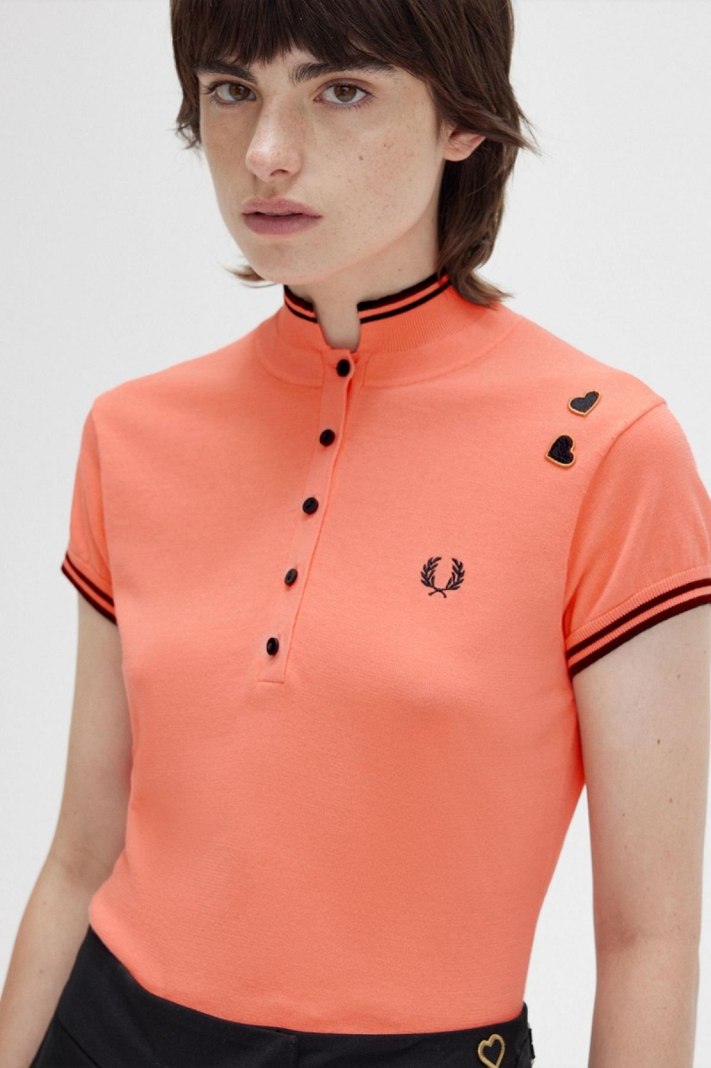 Fred Perry Strikket Shirt Strikkevarer Dame Korall | NOJZR67483