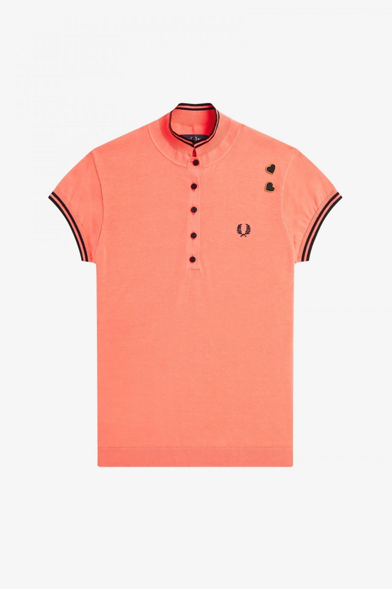 Fred Perry Strikket Shirt Strikkevarer Dame Korall | NOJZR67483