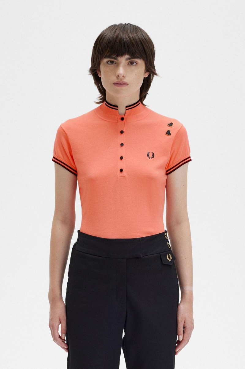 Fred Perry Strikket Shirt Strikkevarer Dame Korall | NOJZR67483