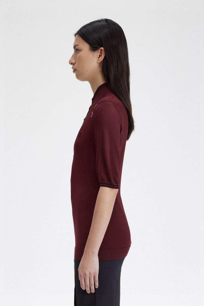 Fred Perry Strikket Shirt Strikkevarer Dame Oxblood | NODFL14254