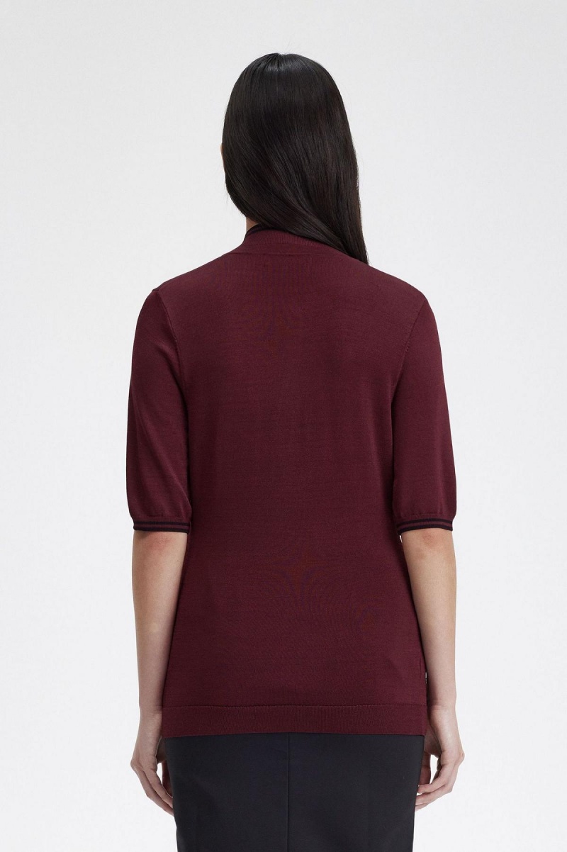 Fred Perry Strikket Shirt Strikkevarer Dame Oxblood | NODFL14254