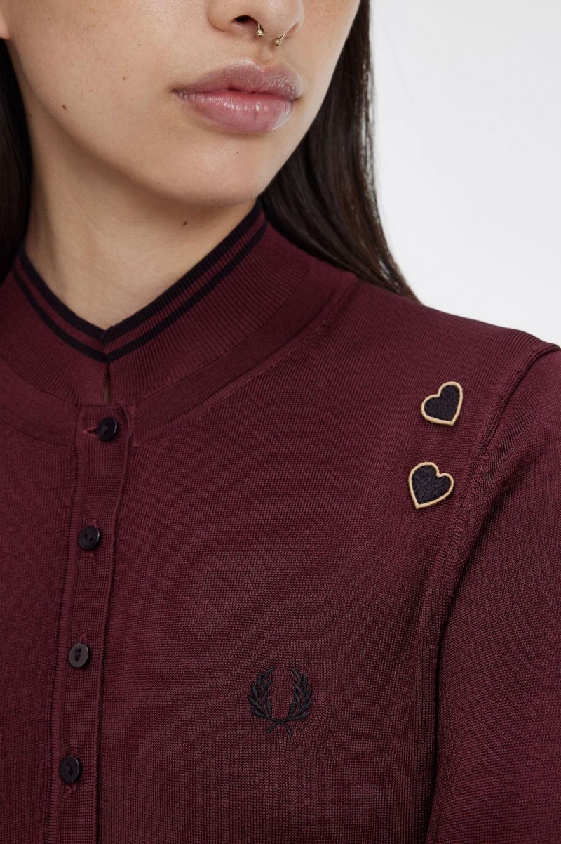 Fred Perry Strikket Shirt Strikkevarer Dame Oxblood | NODFL14254