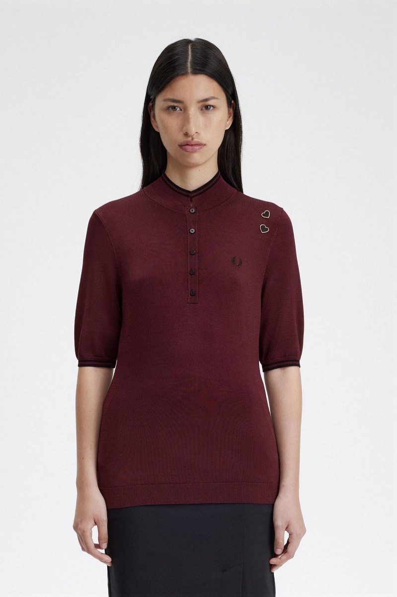 Fred Perry Strikket Shirt Strikkevarer Dame Oxblood | NODFL14254