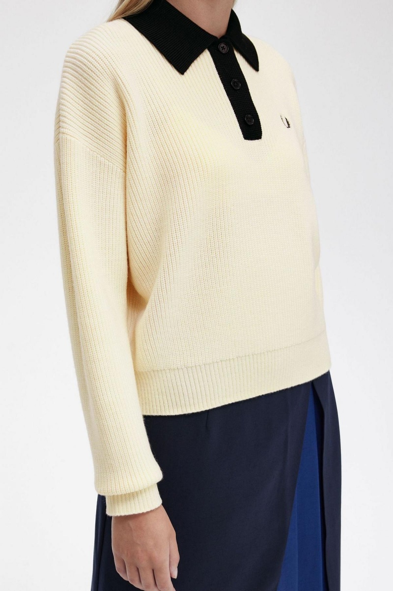 Fred Perry Strikket Shirt Strikkevarer Dame Ecru | UNOND29888