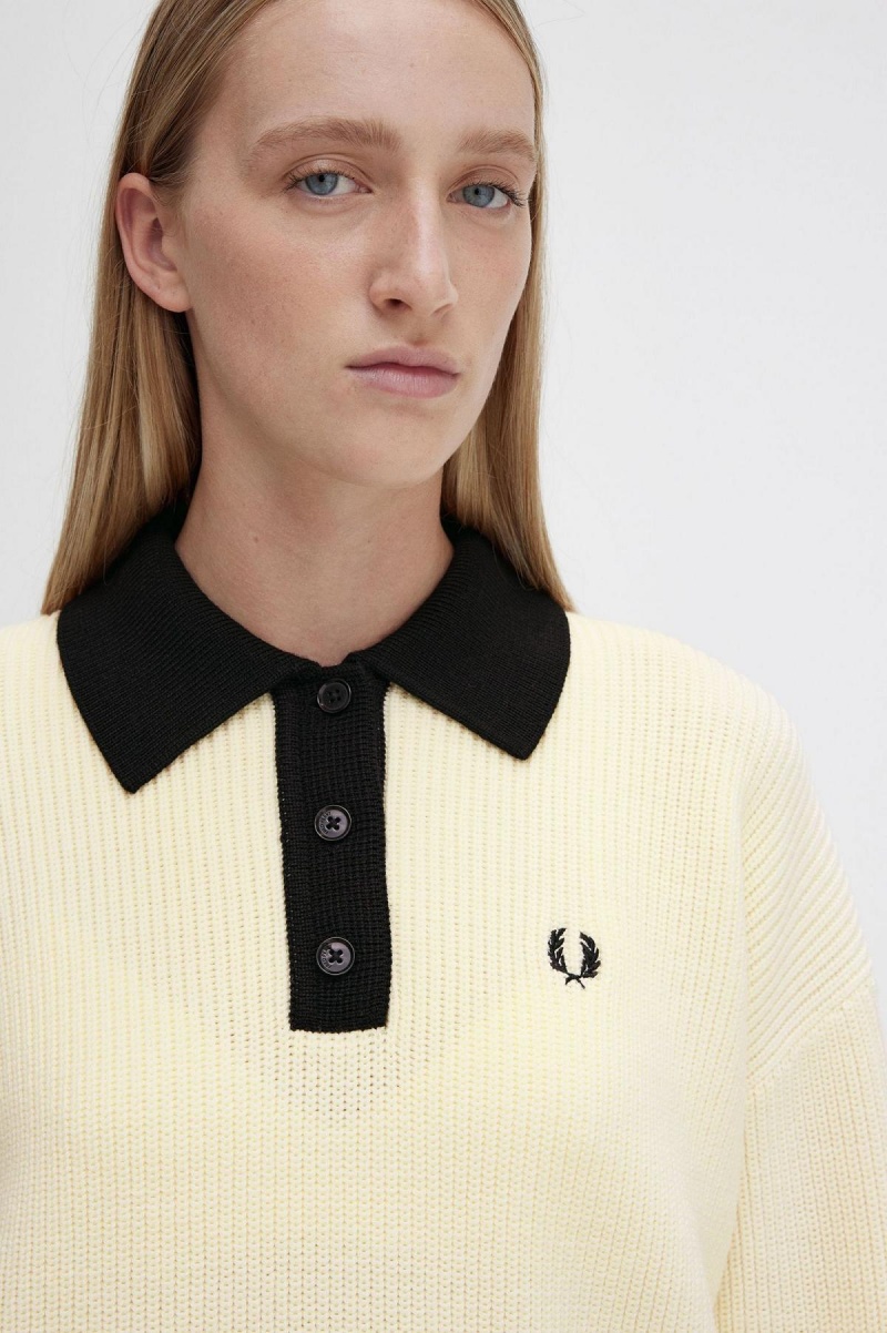 Fred Perry Strikket Shirt Strikkevarer Dame Ecru | UNOND29888