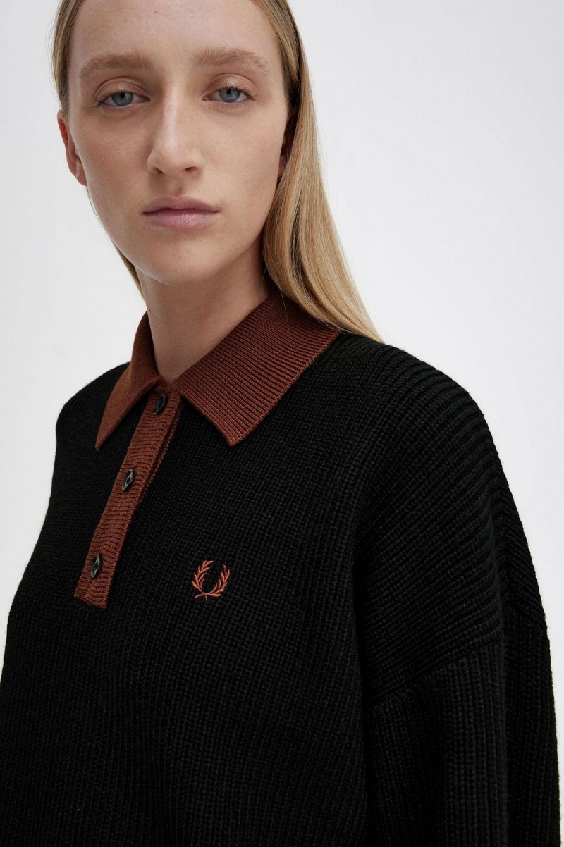 Fred Perry Strikket Shirt Strikkevarer Dame Svarte | TNOWZ85807