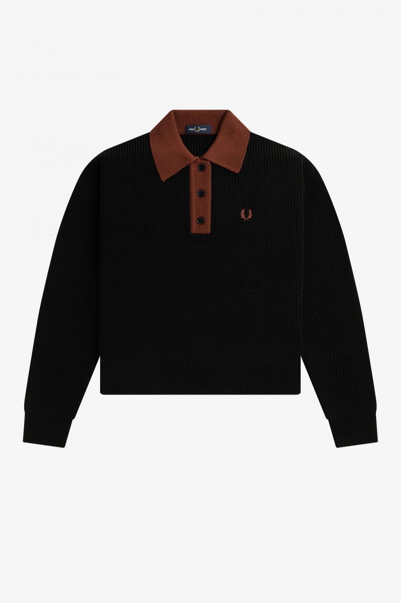 Fred Perry Strikket Shirt Strikkevarer Dame Svarte | TNOWZ85807