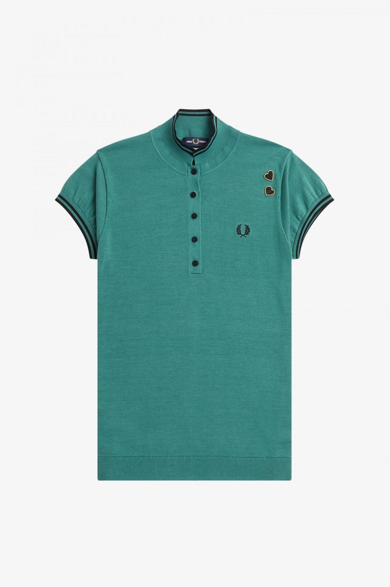 Fred Perry Strikket Shirt Strikkevarer Dame Dyp Mint | ZNONQ98561