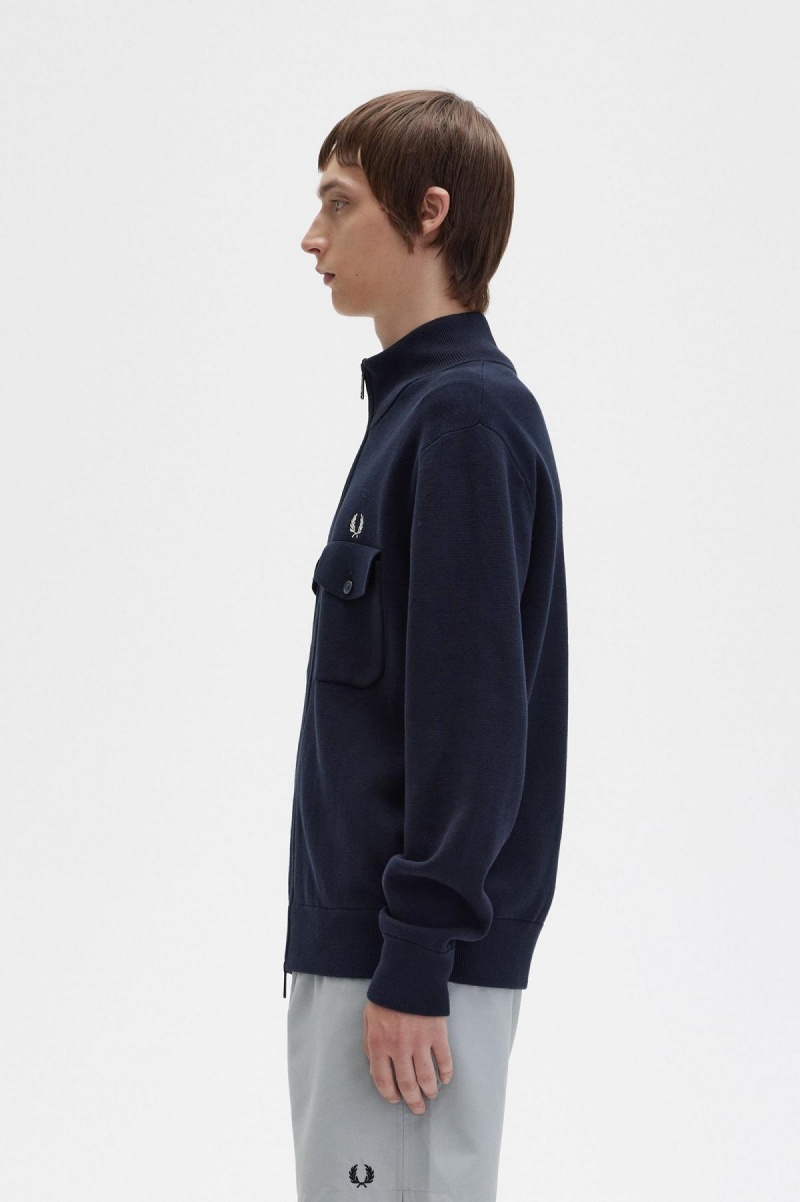 Fred Perry Strikket Track Jacket Strikkevarer Herre Marineblå | GNOEC82638