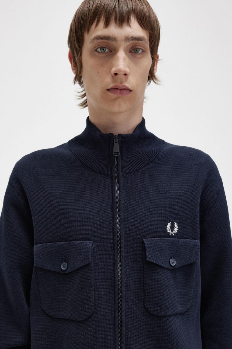 Fred Perry Strikket Track Jacket Strikkevarer Herre Marineblå | GNOEC82638